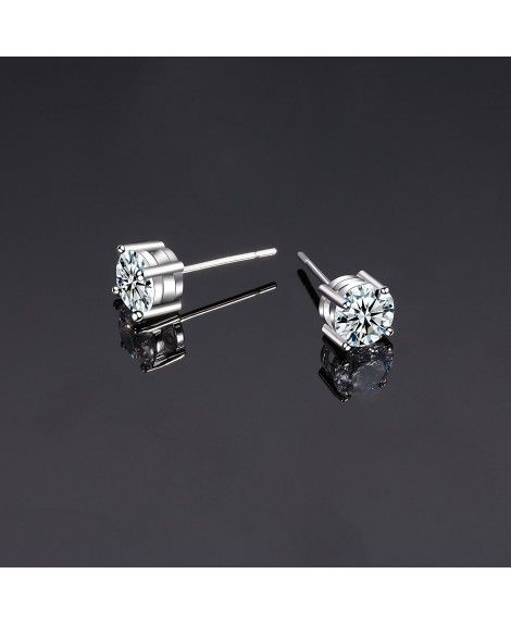 CONNIE.Y 18K White Gold Stud Earrings Classic Style Zirconia Diamond ...