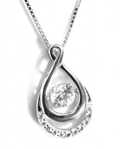 Sterling Silver Dancing Diamond Pave Open Tear Drop Pendant Necklace ...