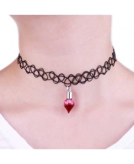 Halloween's Vampire Blood Vial Gothic Tattoo Choker Stretch Necklace ...