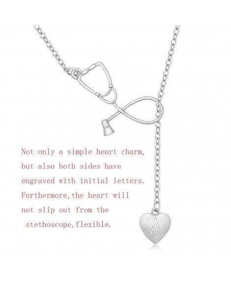 MANZHEN Silver Stethoscope Lariat necklace Heart Charm Initial Letter ...