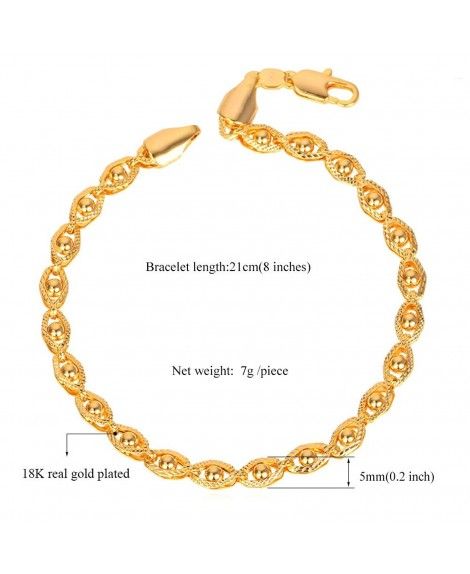 18k Stamp Gold Bracelet Bead-set Link Chain Bracelet For Men/Women: Jewelry