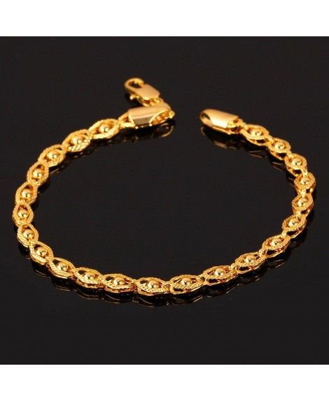 18k Stamp Gold Bracelet Bead-set Link Chain Bracelet For Men/Women: Jewelry