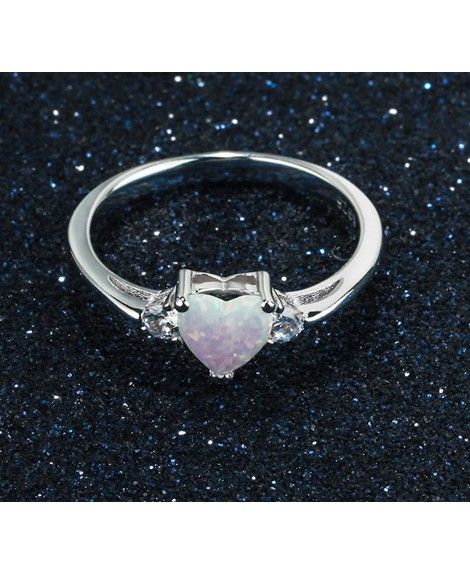 ACEFEEL 925 Sterling Silver Heart Shaped White Opal Engagement