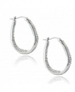 Silver Tone Crystal Inside-Out Oval Hoop Earrings: Jewelry